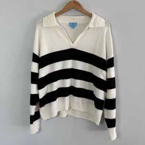 CeCe Black and White V-Neck Sweater, Size XL